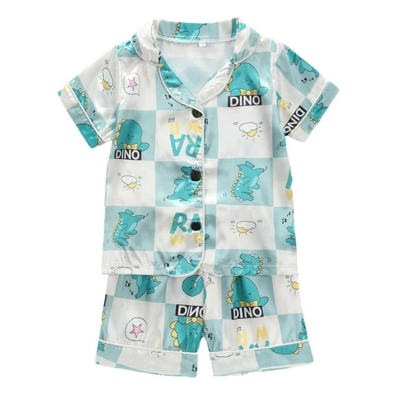 Little Boy Pajamas Clothes Casual Cartoon Prints Short Sleeves Top Shorts Sleepwear Set Outfit Size 5-6T