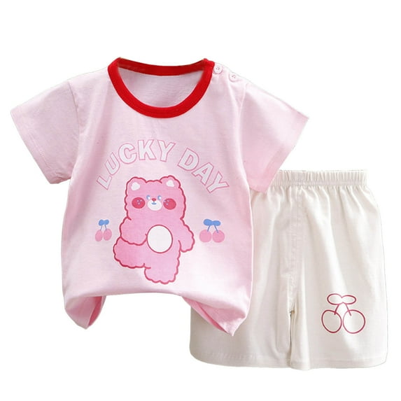 Little Boy Pajamas Set Cartoon Tee Shorts 2-3 Years 3-4 Years 4-5 Years Lightweight Breathable Cotton Blend Short Sleeve Daily Wear Comfortable Fit (9-18 Months,Pink)