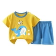 thumbnail image 1 of Little Boy Pajamas Sleepwear Set Cartoon Crew Neck Tee Shorts 12-18 M 18-24 M 2-3 Y Cotton Blend Short Sleeve Beach Vacation Comfortable Fit (3-4 Years,Yellow), 1 of 3