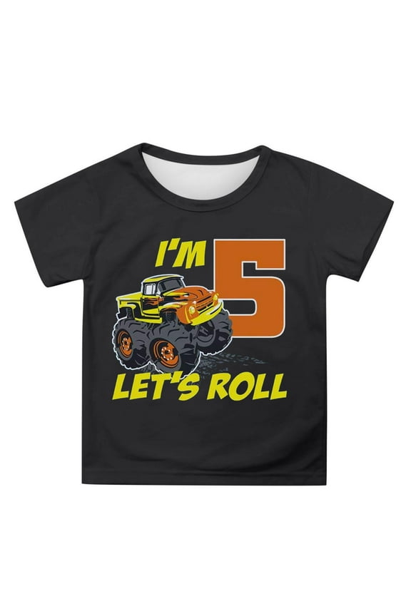 Little Boy Shirts Short Sleeve Shirt Funny Cartoon Car Truck Excavator Shirt Graduation Gifts for Son Tops Cute Baby Boy Clothes 6-7 Years Black