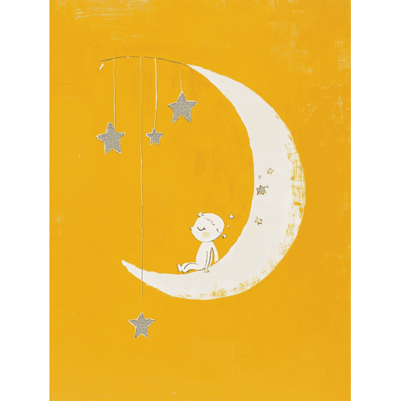 Little Boy Sleeping on Crescent Moon Canvas Print/Wall Art Perfect for Bedroom Nursery Living Room Gallery Wall and Children's Playroom Decoration.