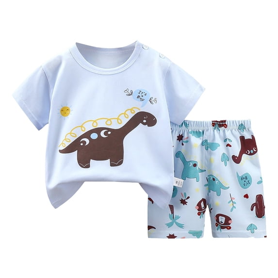 Little Boy Sleepwear Set Cartoon Tee Shorts 18-24 Months 2-3 Years 3-4 Years Skin Friendly Organic Cotton Easy Pull On Home Lounge Breathable Lightwei (3-6 Months,Sky Blue)
