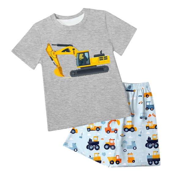 Little Boy Sleepwear Set Truck T-Shirt Shorts 7-8 Years 8-9 Years 9-10 Years Organic Cotton Easy Pull On Summer Casual Breathable Lightweight (2-3 Years,Grey)