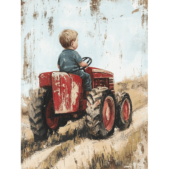 Little Boy Tractor Canvas Wall ArtSuitable for Farm House Decor Rustic Decor Countryside Decor Living Room Decor and Kitchen Decor.
