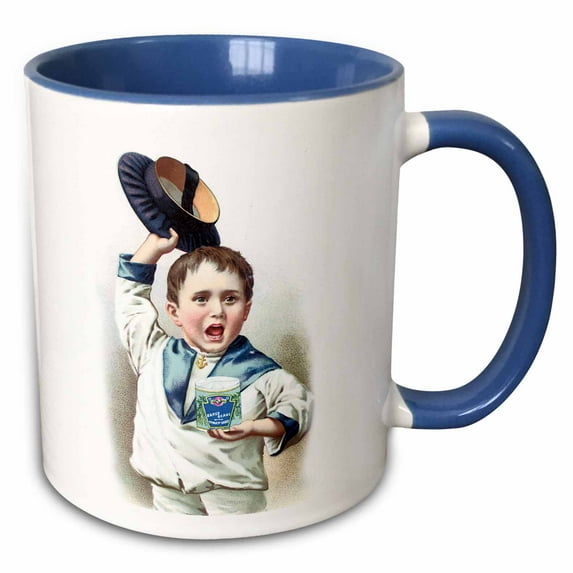 3drose, Little Boy with Sailors Hat Holding Can of Baked Beans, 11oz Two-tone Blue Mug