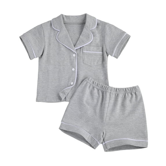 Little Boy and Girl's 2-piece Pajama Suit, 1-7T Children's Solid Color Short Sleeve Button Top, Short Pants Suits