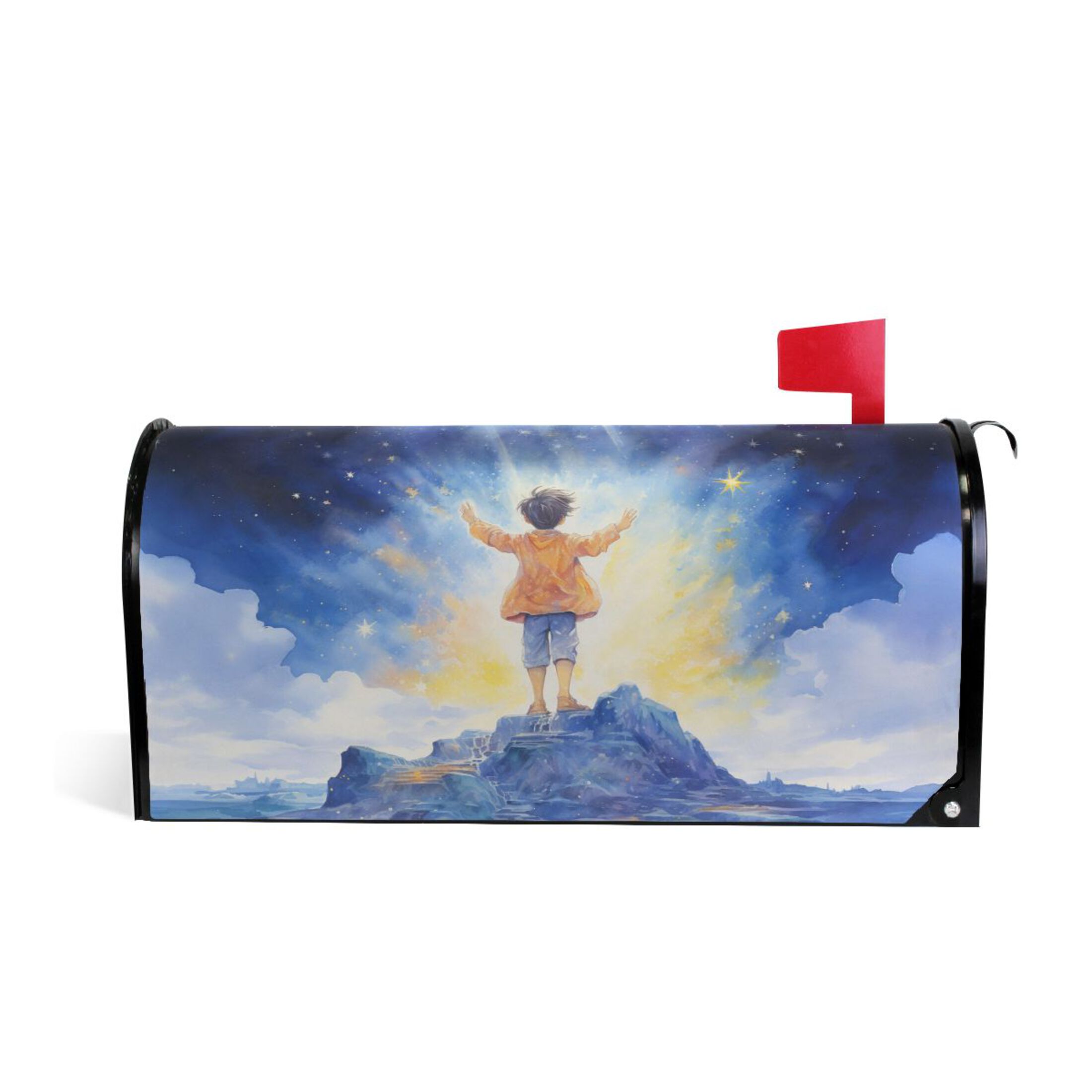 Little Boy on Mountain Mailbox Covers Magnetic Post Box Cover Wraps ...