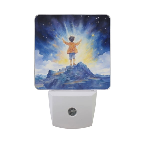 Little Boy on Mountain Night Light 2 Pack LED Nightlight Plug into Wall Dusk to Dawn Sensor Soft White