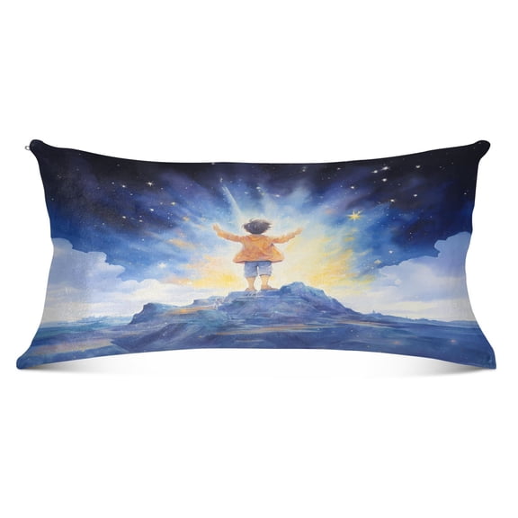 Little Boy on Mountain Plush Pillow Cases Body Size Ultra Soft Warm Pillowcases with Zipper 20"x54"