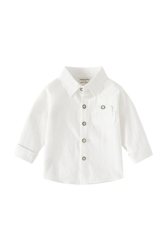 Little Boy's Button-Up Shirts Long Sleeved Solid Color Pocket Shirt Kids Clothes Tops
