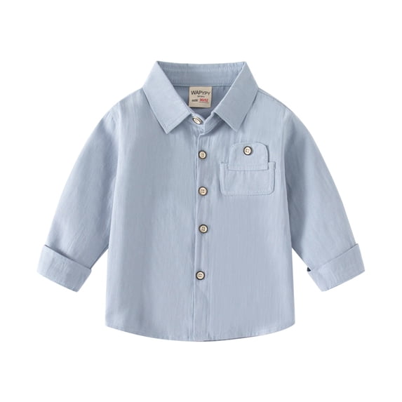 Little Boy's Button-Up Shirts Long Sleeved Solid Color Pocket Shirt Kids Clothes Tops