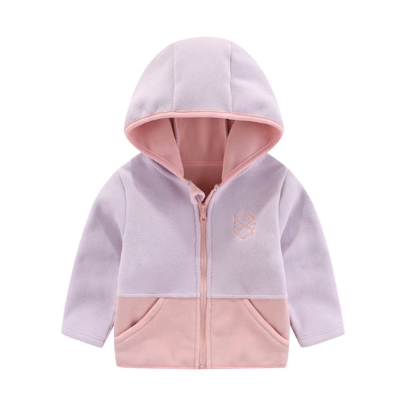 Little Boy's Cute Jackets Hooded Zip Up Color Block Fleece For Autumn And Winter Thickened Elastic Coat Kids Outerwear Size 5-6T