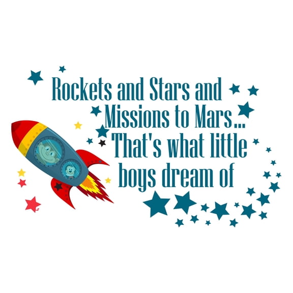 Little Boy's Dream of Space AdventureWall Decal Decoration Mission to Mars Lively Space Space Quotes Decorating Ideas for Child's Bedroom Size: 40 In(W) x 24 In(H)