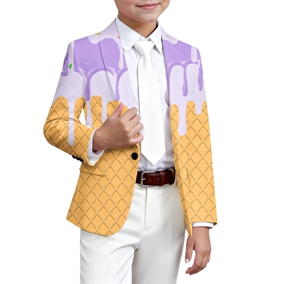 Little Boy's Formal Suits Button Down Ice Cream Print Fashion Casual Party Coats Kids Fall Outwear Size 5-6T