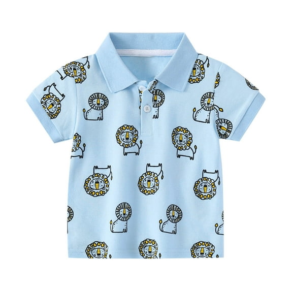 Little Boy's Polo Shirt Cute Cartoon Print Short Sleeved T Shirt Comfortable Cotton Polos