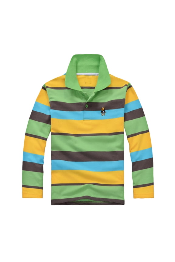 Little Boy's Polo Shirtslong Sleeve Casual Striped Polo Shirt Comfortable Daily Pullover Tshirt