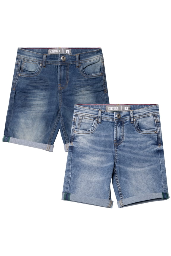 AZURE Little Boy's Roll-Up Denim Shorts 2-Pack, Medium Blue/Tint, 5