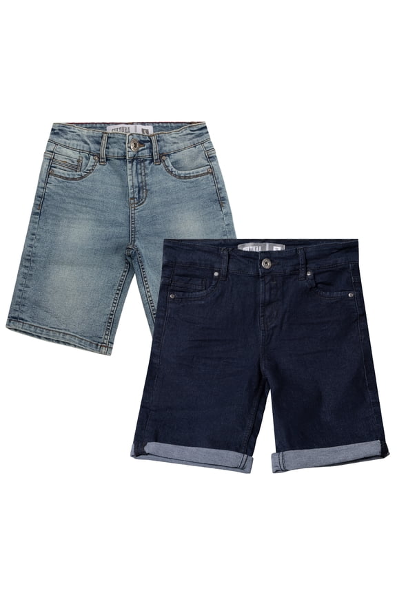 AZURE Little Boy's Roll-Up Denim Shorts 2-Pack, Blue Black/Light Blue, 6