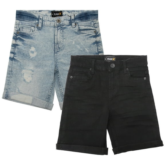 RAW X  Little Boy's Roll-Up Denim Shorts 2-Pack, Black Wash/Light Blue, 5