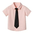 thumbnail image 1 of Little Boy's Shirt Short Sleeved Button-Up Shirts Single Solid Cardigan Kids Dress Shirt Tops, 1 of 5