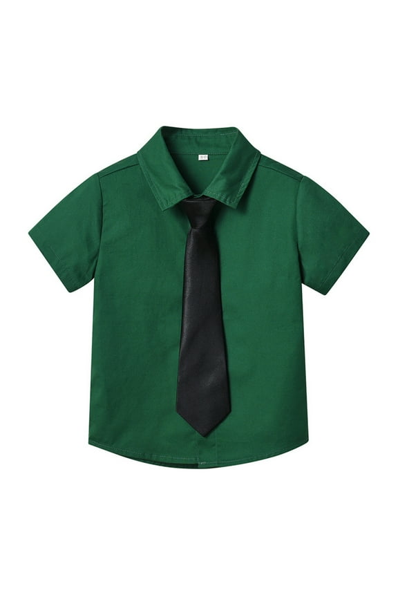 Little Boy's Shirt Short Sleeved Button-Up Shirts Single Solid Cardigan Kids Dress Shirt Tops