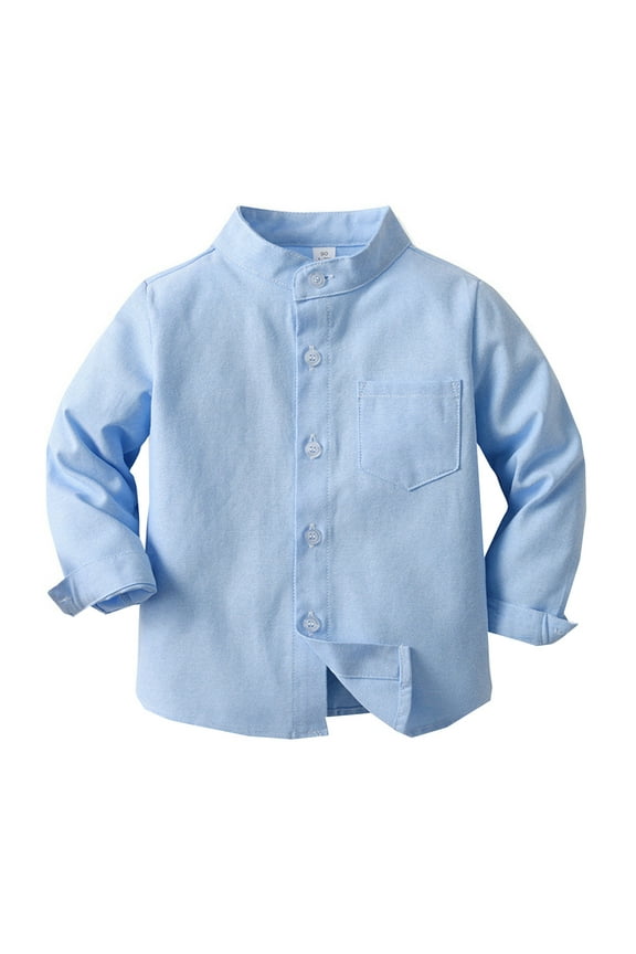Little Boy's Shirt Solid Long Sleeve Button-Up Shirts Single Cotton Cardigan Children's Shirt