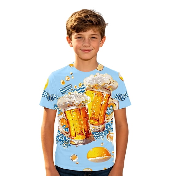 Little Boy's T-Shirts Short Sleeve Crew Neck Tees Casual Oktoberfest Print Summer Top Shirts Size 5-6T