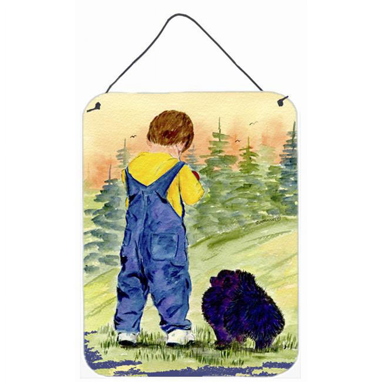 Little Boy with his Pomeranian Aluminium Metal Wall Or Door Hanging