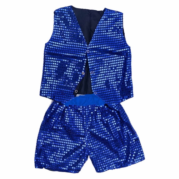 Little Boys' 2 Piece Outfits Sleeveless Solid Color Sequin Sparkly Vest Jazz Dance Performance And Pants Summer Outfit Set for Boys Size 8-9T