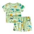 thumbnail image 1 of Little Boys 2 Piece Tracksuit Summer Outfits Kids Children Cartoon Dinosaur Print Pattern Short Sleeve Shirt Top Shorts Set Comfy Stylish Child Outfits, 1 of 6