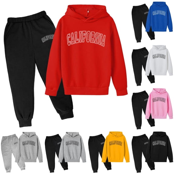 Little Boys 2 Pieces Clothing Set Casual Letter Printed Long Sleeve Hoodie Pullover Tops and Pants Sweatshirt Set Size 5-6T ,Red