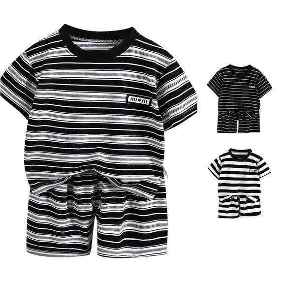 Little Boys 2 Pieces Clothing Set Striped Short Sleeved Crew Neck Shirt + Shorts Two Piece Outfits Set Size 7-8T ,Brown