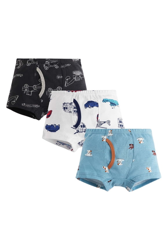 Little Boys 3 Pack Cotton Underwear Boxers, Stretchy Cute Dinosaur Graphic Briefs, Comfort Daily Underpants for Toddlers 2-8Y