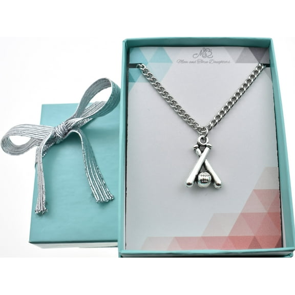 Baseball Charm Pendant in Silver Mixed Metal on 16 Inch Stainless Steel Curb Chain.  Men's necklace. Baseball Mom.
