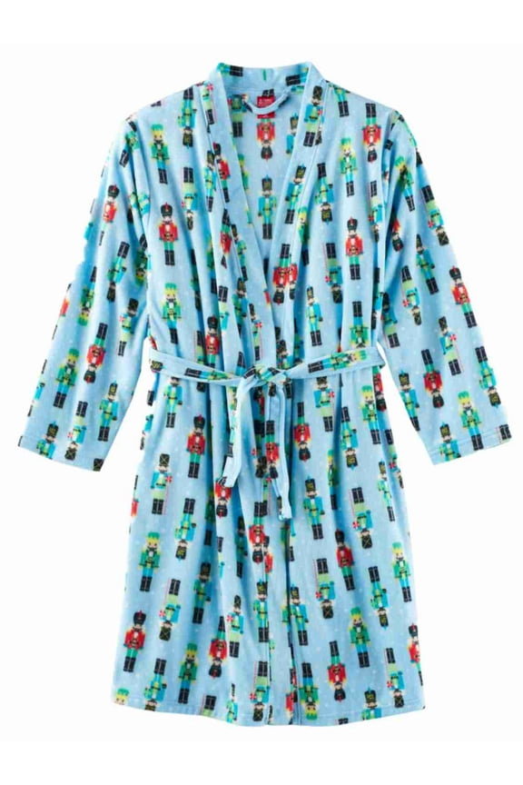Little Boys Blue Fleece Nutcracker Bath Robe Christmas Holiday Housecoat 4