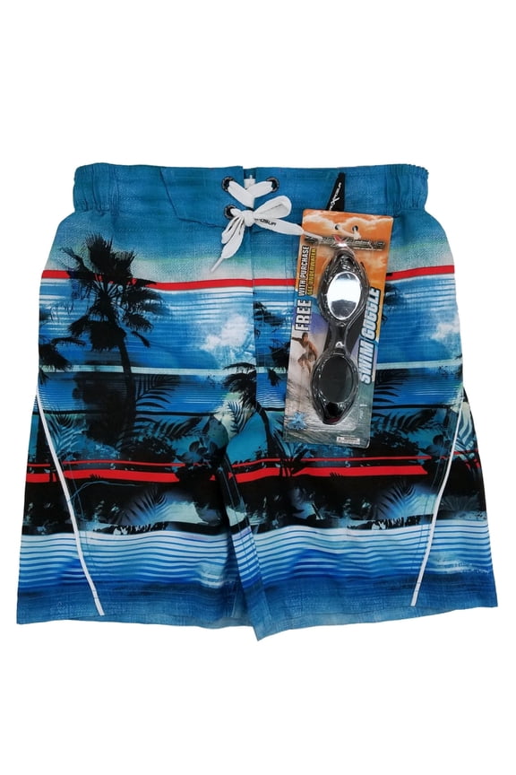 Little Boys Blue Tropical Surf Shorts Swim Trunks Board Shorts S4