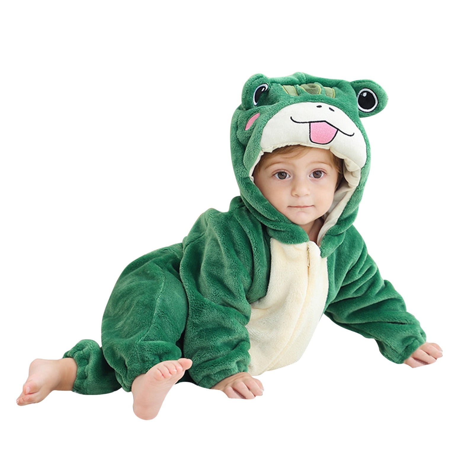 Little Boys Bodysuits Cute Cartoon Animal Hooded Romper Fall Winter Thicken Warm Fuzzy Long Sleeve Overall Unisex Pajamas One-Piece Romper