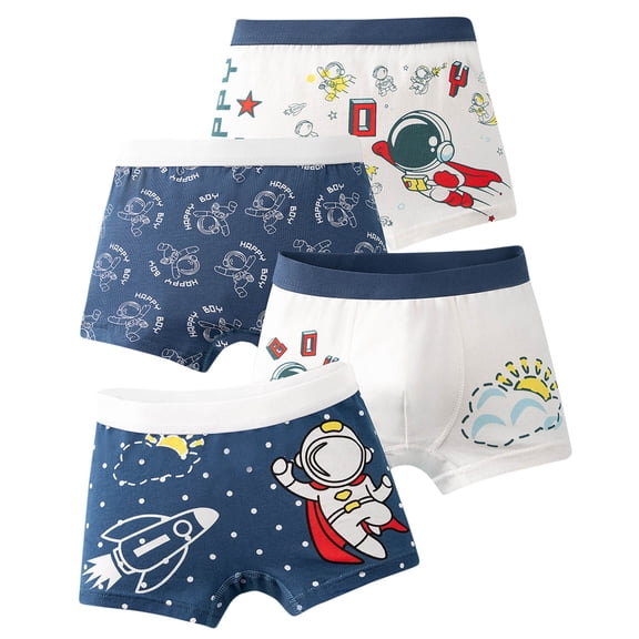 Little Boys Boxers Briefs 3-8 Years Kids Stretch Cartoon Printed Cotton Underwear Toddler Undies Underpants, Navy, 4 Years