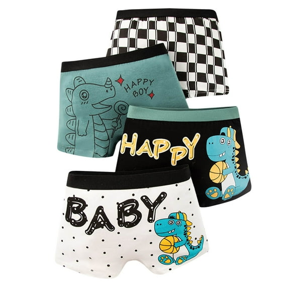 Little Boys Boxers Briefs 3-8 Years Kids Stretch Dinosaur Printed Cotton Underwear Toddler Undies Underpants, Black, 8 Years