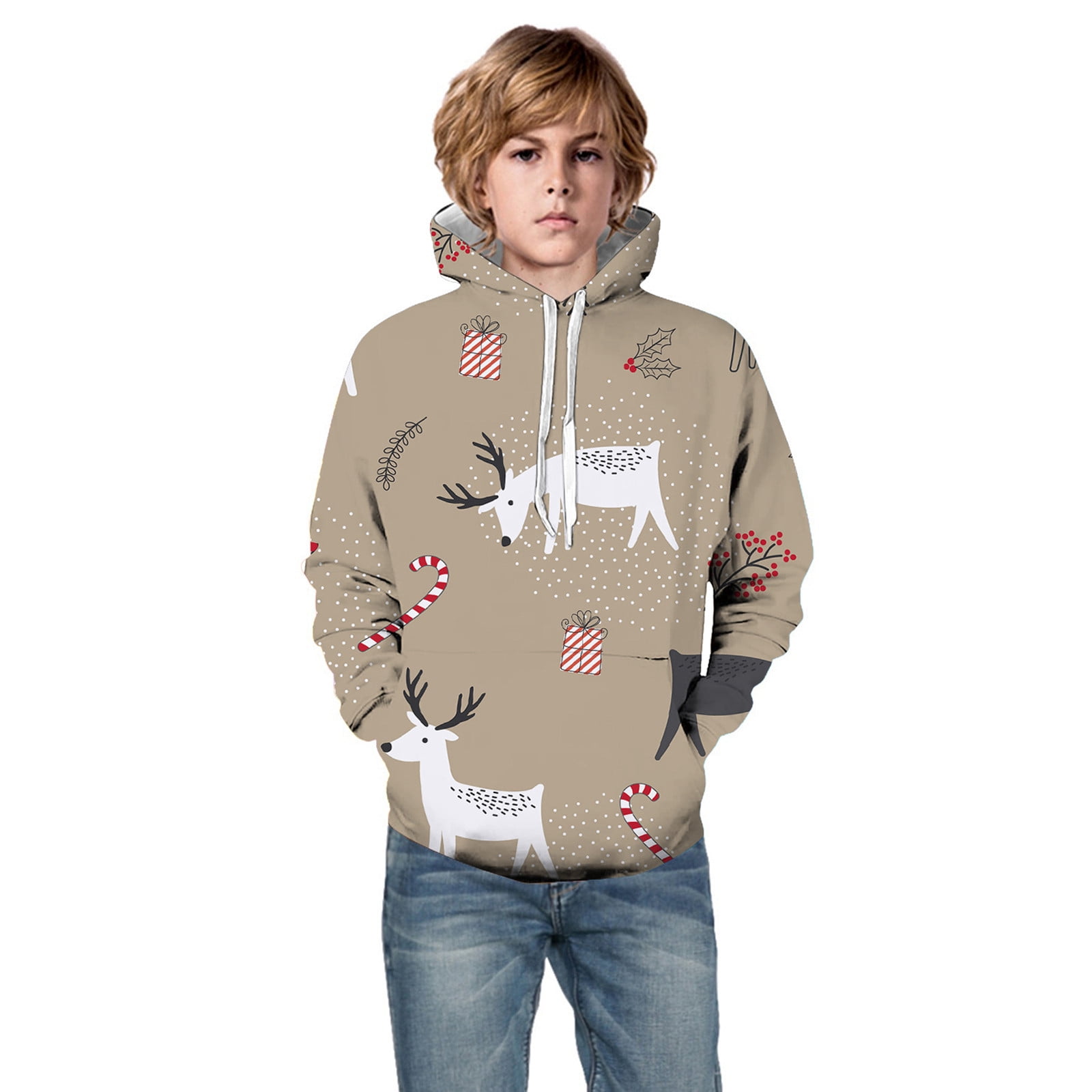 Little Boys Boy s Sweatshirts Hooded Uni Sweatshirt 3D Hoodies for Teenagers Christmas Santa Deer Printed Zip up Pullover Hoodie For 18 Month Boy Hoodie Boys With Po Walmart