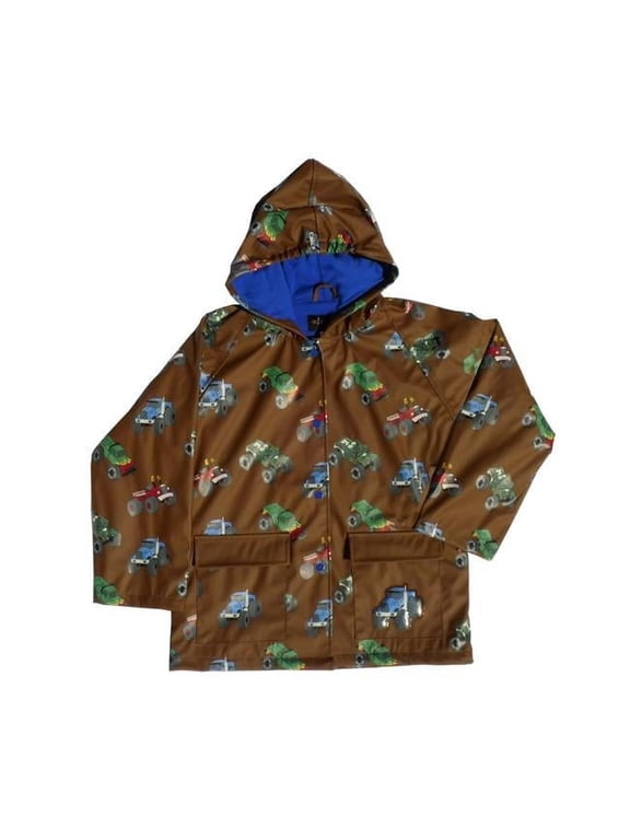 Little Boys Brown Monster Truck Rain Coat 3T