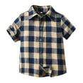 thumbnail image 1 of Little Boys Button Down Shirt Short Sleeve Plaid Summer Dress Formal Classic Boys T Shirts Khaki 5-6 Years, 1 of 4