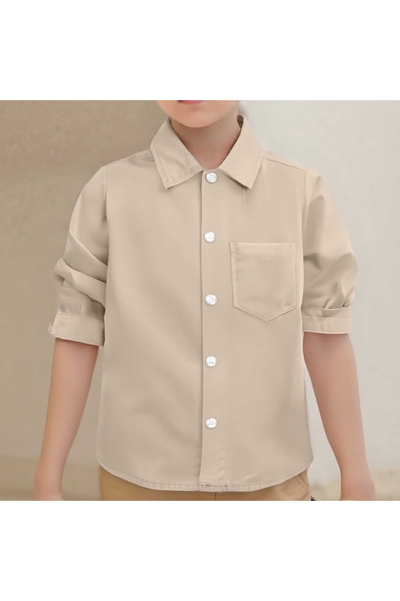 Little Boys Button Down Shirts Beige Long Sleeve Shirt Dress Shirt Boys Formal Shirt Boys Uniform Shirt 3-4 Years
