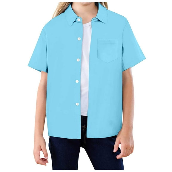 Little Boys' Button Down Shirts Sky Blue Polo Shirts for Boys Formal Outfit Boys Suit Size 3-4 Years