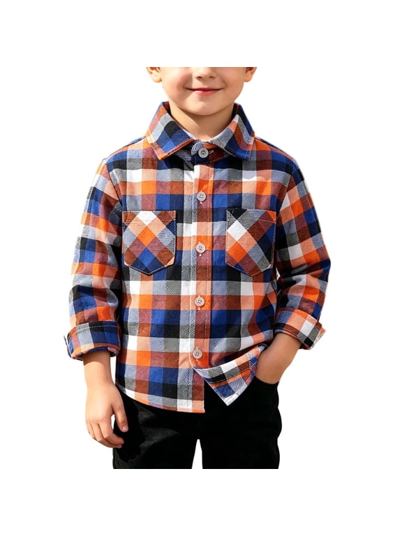 Little Boys Button Down Shirts Long Sleeve Plaid Collared Preschool Preppy Going out Tops for Toddlers Multicolor, Size 3 Y