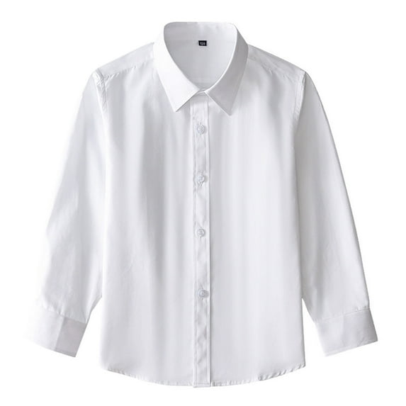 Little Boys' Button Down Shirts White Dress Shirt for Boys Formal Outfit Kids Uniform Shirts for Boys 5-6 Years