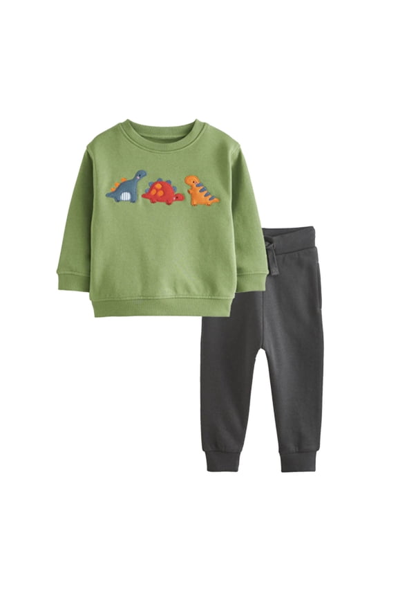 Little Boys Casual Outfit Sets Fall Cartoon Dinosaur Printing Long Sleeve Tops Pants 2Pc Children's Sets Size 6-7T