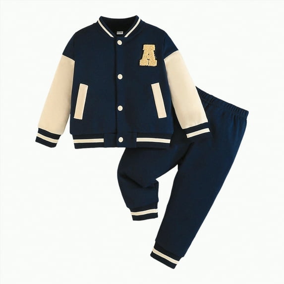 Little Boys Casual Outfit Sets Toddler Baby Boy Spring Fall Letter Embroidery Long Sleeve Elastic Waist 1T 2T 3T 4T 5T Tops And Pants Outfits 2PCS