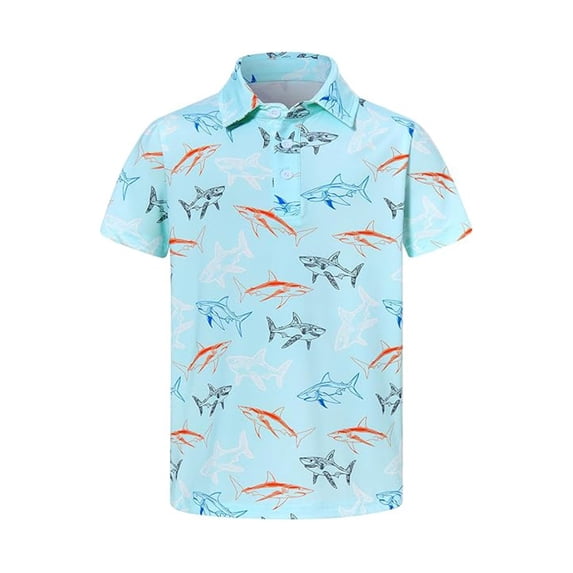 Little Boys Casual Tops Loose Fit Tees Graphic Print Short Sleeved Button Down Shirts Size 7-8T
