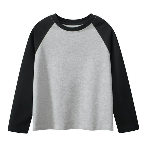 Little Boys Children's Long Sleeve T Shirt Round Neck Sleeved Solid Color Long Sleeve Black,4-6Y